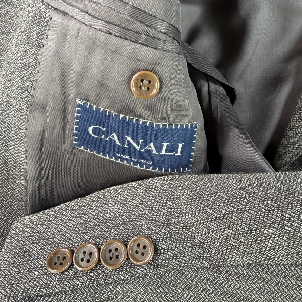 Canali Suit Men 56 XL Brown Wool 3-Button Pleated Cuffed Made‎ in Italy Birdseye